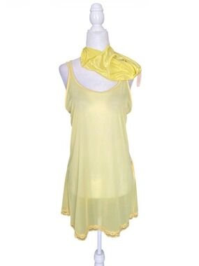 Victoria’s Secret Y2K Sheer Yellow Slip Dress with Lace Trim & panty
